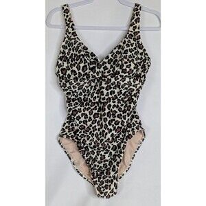 Kona Sol Leopard Wrap Tie Full Coverage One Piece Swimsuit Padded Lined Size XL